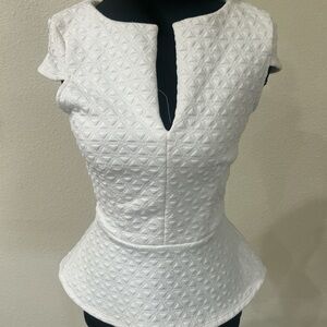 bebe White Textured Cap Sleeve Blouse